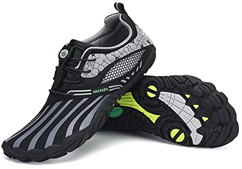 SAGUARO Barfußschuhe Herren Traillaufschuhe Damen Atmungsaktiv Fitnessschuhe Männer Outdoor Indoor Sportschuhe Wanderschuhe Leicht Schnell Trocknend Wassersportschuhe Frauen Strand Grauweiß 39 EU von SAGUARO