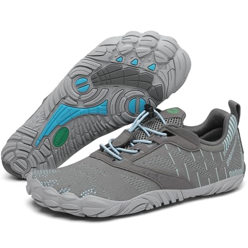 SAGUARO Barfußschuhe Herren Traillaufschuhe Damen Atmungsaktiv Fitnessschuhe Männer Outdoor Indoor Sportschuhe Wanderschuhe Leicht Schnell Trocknend Wassersportschuhe Frauen Strand Grau 41 EU von SAGUARO