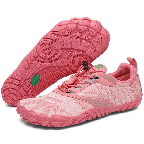 SAGUARO Barfußschuhe Herren Traillaufschuhe Damen Atmungsaktiv Fitnessschuhe Männer Outdoor Indoor Sportschuhe Wanderschuhe Leicht Schnell Trocknend Wassersportschuhe Frauen Strand Rosarot 42 EU von SAGUARO