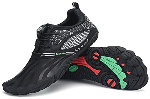 SAGUARO Barfußschuhe Herren Traillaufschuhe Damen Atmungsaktiv Fitnessschuhe Outdoor Indoor Sportschuhe Wanderschuhe Leicht Schnell Trocknend Wassersportschuhe Frauen Strand SchwarzStreifen 38 EU von SAGUARO