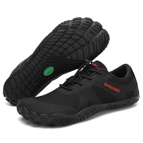 SAGUARO Barfußschuhe Herren Traillaufschuhe Männer Atmungsaktiv Fitnessschuhe Damen Outdoor Schnell Trocknend Wassersport Barfuss Schuhe Schwarzkohle 45 EU von SAGUARO