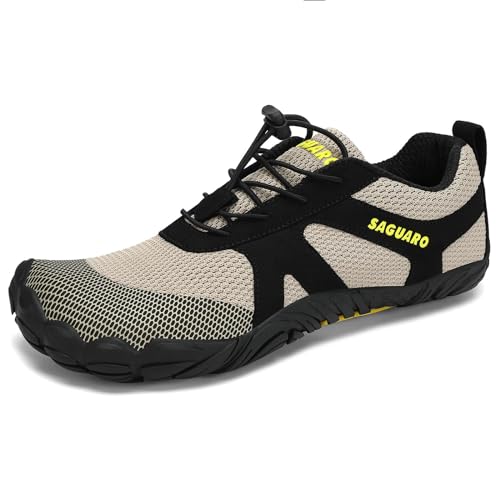 SAGUARO Barfußschuhe Herren Barfussschuhe Damen Sommer Barfuß Schuhe Outdoor Zehenschuhe Leicht Training Fitnessschuhe Minimalistische Traillaufschuhe Khaki, Gr.46 EU von SAGUARO