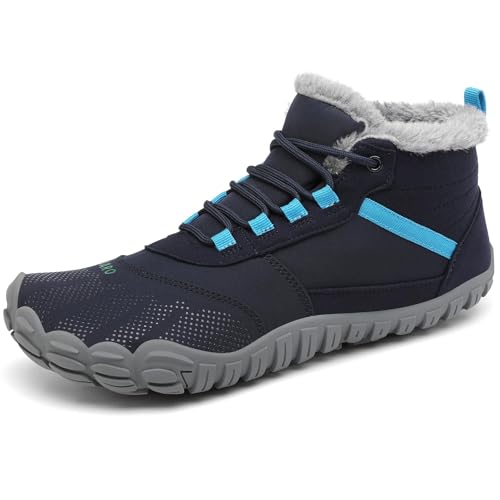 SAGUARO Barfußschuhe Herren Winter Winterschuhe Damen Gefüttert Warm Winterstiefel Wasserdicht Outdoor Rutschfeste Blau 47 von SAGUARO