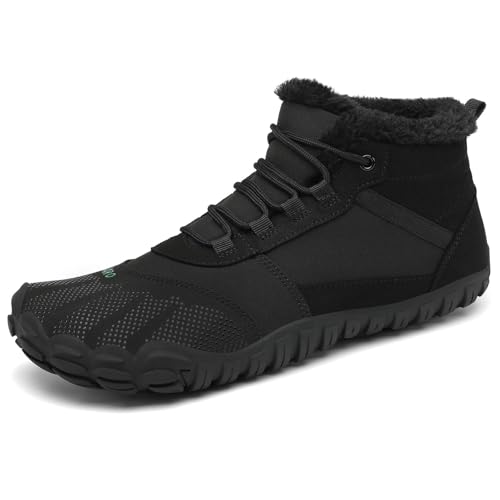 SAGUARO Barfußschuhe Herren Winter Winterschuhe Damen Gefüttert Warm Winterstiefel Wasserdicht Outdoor Rutschfeste Schwarz 37 von SAGUARO