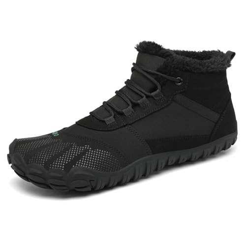 SAGUARO Barfußschuhe Herren Winter Winterschuhe Damen Gefüttert Warm Winterstiefel Wasserdicht Outdoor Rutschfeste Schwarz 38 von SAGUARO