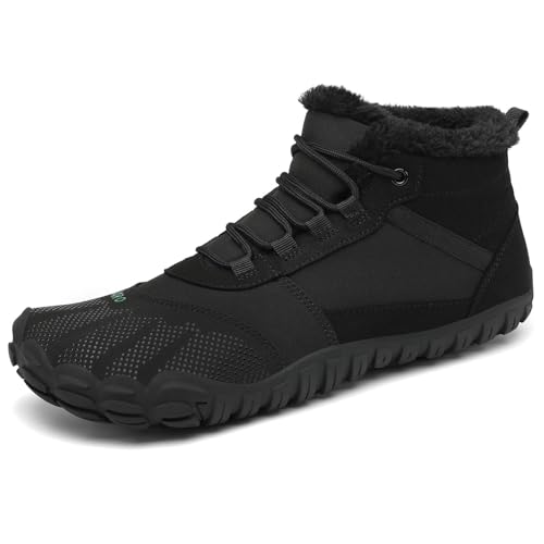 SAGUARO Barfußschuhe Herren Winter Winterschuhe Damen Gefüttert Warm Winterstiefel Wasserdicht Outdoor Rutschfeste Schwarz 46 von SAGUARO