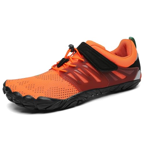 SAGUARO Barfußschuhe Herren Barfussschuhe Damen Barfuss Schuhe Zehenschuhe Outdoor Fitnessschuhe rutschfest Traillaufschuhe Barefoot Shoes mit Zero-Drop Solhe Dunkelorange, Gr.48 EU von SAGUARO