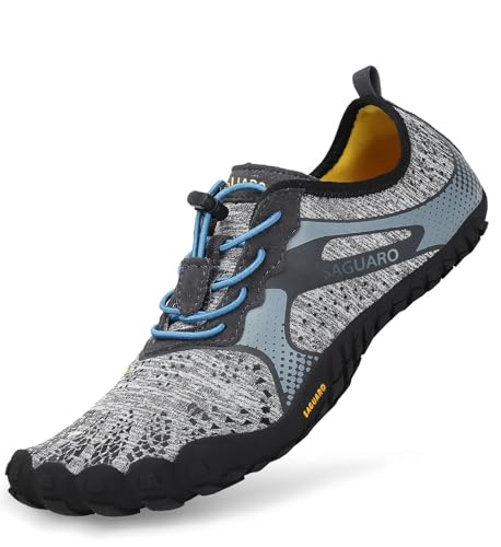 SAGUARO Barfuss Schuhe Damen Barfußschuhe Herren Zehenschuhe rutschfest Atmungsaktive Barefoot Shoes Indoor & Outdoor Barfussschuhe mit Breiter Zehenbox & Zero Drop Solhe, Upgrade Grau, 45 EU von SAGUARO