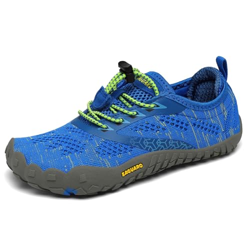 SAGUARO Kinder Barfußschuhe Traillaufschuhe Jungen Mädchen Trainingsschuhe Zehenschuhe Atmungsaktiv rutschfest Walkingschuhe Laufschuhe Schnell Trocknend Badeschuhe, Blau 34 EU von SAGUARO