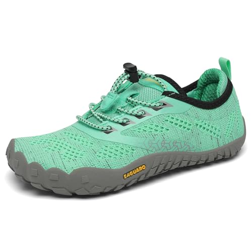 SAGUARO Kinder Barfußschuhe Traillaufschuhe Jungen Mädchen Trainingsschuhe Zehenschuhe Atmungsaktiv rutschfest Walkingschuhe Laufschuhe Schnell Trocknend Badeschuhe, Grün 35 EU von SAGUARO