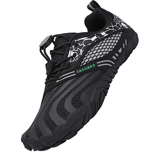 SAGUARO Barfussschuhe Jungen Mädchen Traillaufschuhe Kinder Minimalistische Leicht Weich Fitnessschuhe Gymnastikschuhe Sommer Wanderschuhe Sportschuhe Outdoor, Schwarz 35 von SAGUARO