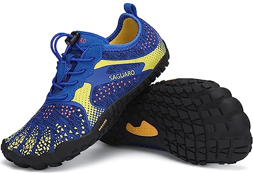 SAGUARO Barfussschuhe Kinder Aquaschuhe Jungen Trainingsschuhe Mädchen Laufschuhe Fitnessschuhe Schnell Trocknend Badeschuhe Blau A Gr.32 von SAGUARO