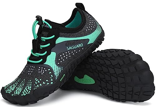 SAGUARO Barfussschuhe Kinder Aquaschuhe Jungen Trainingsschuhe Mädchen Laufschuhe Fitnessschuhe Schnell Trocknend Badeschuhe Grün A Gr.28 von SAGUARO