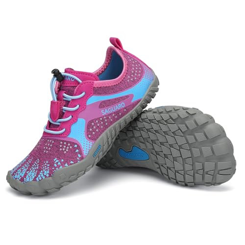 SAGUARO Barfussschuhe Kinder Aquaschuhe Mädchen Trainingsschuhe Jungen Laufschuhe Fitnessschuhe Schnell Trocknend Badeschuhe Rot A Gr.27 von SAGUARO