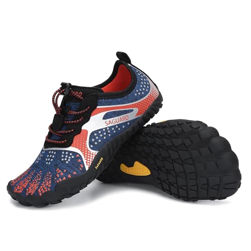 SAGUARO Barfußschuhe Kinder Badeschuhe Jungen Trekkingschuhe Mädchen Traillaufschuhe Atmungsaktiv Laufschuhe Schnell Trocknend Aquaschuhe Dunkelblau A Gr.32 von SAGUARO