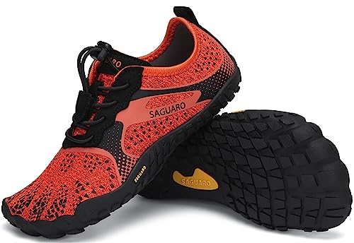 SAGUARO Barfußschuhe Kinder Badeschuhe Jungen Trekkingschuhe Mädchen Traillaufschuhe Atmungsaktiv Laufschuhe Schnell Trocknend Aquaschuhe Orange A Gr.26 von SAGUARO