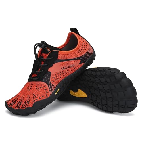 SAGUARO Barfußschuhe Kinder Badeschuhe Jungen Trekkingschuhe Mädchen Traillaufschuhe Atmungsaktiv Laufschuhe Schnell Trocknend Aquaschuhe Orange A Gr.26 von SAGUARO