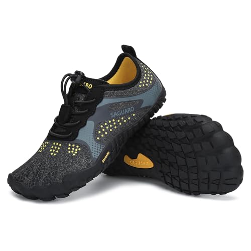 SAGUARO Barfußschuhe Kinder Badeschuhe Jungen Trekkingschuhe Mädchen Traillaufschuhe Atmungsaktiv Laufschuhe Schnell Trocknend Aquaschuhe Schwarz A Gr.24 von SAGUARO