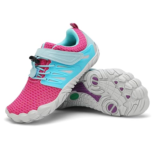 SAGUARO Barfußschuhe Kinder Badeschuhe Mädchen Trekkingschuhe Jungen Traillaufschuhe Atmungsaktiv Laufschuhe Schnell Trocknend Aquaschuhe Rosered Gr.28 von SAGUARO