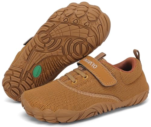 SAGUARO Barfussschuhe Kinder Barfußschuhe Jungen Mädchen Traillaufschuhe Leicht Bequeme Barfuß Laufschuhe rutschfest Atmungsaktiv Zehenschuhe mit Klettverschluss, Braun, 30 EU von SAGUARO