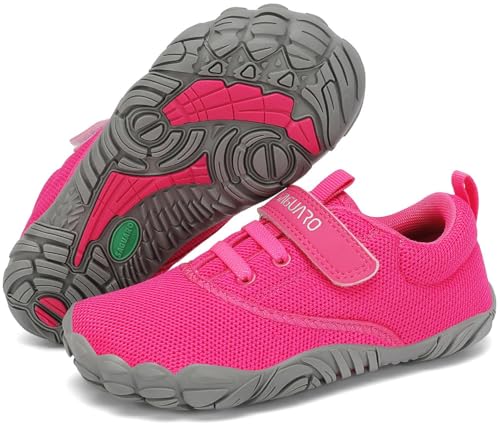 SAGUARO Barfussschuhe Kinder Barfußschuhe Jungen Mädchen Traillaufschuhe Leicht Bequeme Barfuß Laufschuhe rutschfest Atmungsaktiv Zehenschuhe mit Klettverschluss, Rosa, 29 EU von SAGUARO