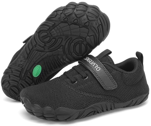 SAGUARO Barfussschuhe Kinder Barfußschuhe Jungen Mädchen Traillaufschuhe Leicht Bequeme Barfuß Laufschuhe rutschfest Atmungsaktiv Zehenschuhe mit Klettverschluss, Schwarz, 27 EU von SAGUARO