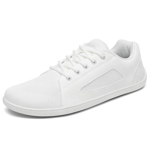 SAGUARO Barfußschuhe Luck Ⅰ- Barfußschuhe Damen Barfussschuhe Herren Minimalistische Barfuss Breiter Zehenbox Walkingschuhe Outdoor Hallen Fitnessschuhe mit Zero-Drop DuckStride Weiß,Gr.45 von SAGUARO