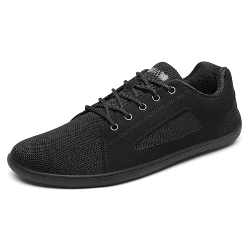 SAGUARO Barfußschuhe Luck Ⅰ- Knit Barfußschuhe Herren Damen - Barfussschuhe mit Weit Zehenbox - Weich Outdoor Fitnessschuhe - Bequem Atmungsaktive rutschfest DuckStride Schwarz,Gr.42 von SAGUARO