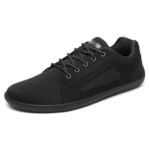 SAGUARO Barfußschuhe Luck Ⅰ- Knit Barfußschuhe Herren Damen - Barfussschuhe mit Weit Zehenbox - Weich Outdoor Fitnessschuhe - Bequem Atmungsaktive rutschfest DuckStride Schwarz,Gr.42 von SAGUARO