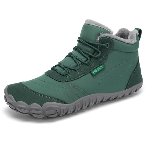 SAGUARO Barfußschuhe Winter Herren Winterschuhe Damen Gefüttert Winterstiefel Warm Barfusschuhe Wasserabweisend Schneestiefel Outdoor Winterboots Dunkelgrün,EU GR.39 von SAGUARO