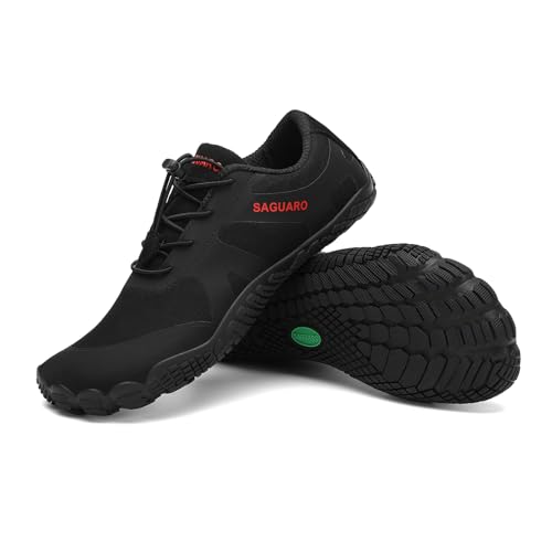 SAGUARO Barfußschuhe für Herren Barfuss Schuhe Damen Zehenschuhe Traillaufschuhe Wide Toe Box Fitnessschuhe Barefoot Shoes Mit Zero-Drop Solhe Tief Schwarz,Gr.41 von SAGUARO
