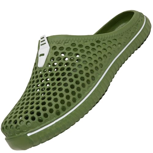 SAGUARO Clogs Atmungsaktiv Mesh Hausschuhe Sommer Gartenschuhe Freizeit Badeschuhe Strand Aqua Slippers Flach Pantoffeln Damen Herren, Olivgrün 40 EU von SAGUARO