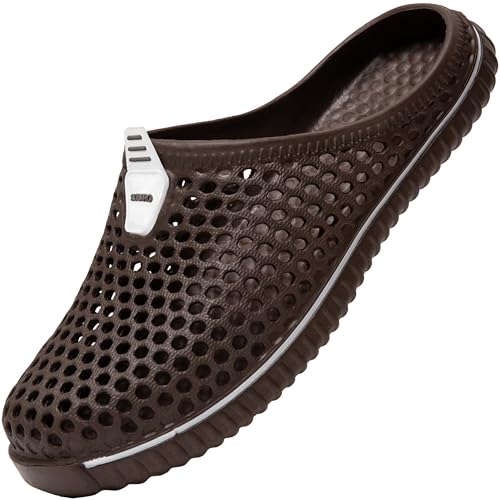 SAGUARO Clogs Atmungsaktiv Mesh Hausschuhe Sommer Hohl Latschen Gartenschuhe Freizeit Badeschuhe Strand Aqua Slippers Flach Pantoffeln Damen Herren, Braun 39 EU=Label Size 40 von SAGUARO