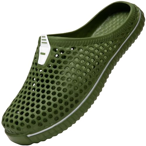 SAGUARO Clogs Atmungsaktiv Mesh Hausschuhe Sommer Hohl Latschen Gartenschuhe Freizeit Badeschuhe Strand Aqua Slippers Flach Pantoffeln Damen Herren, Olivgrün 39 EU=Label Size 40 von SAGUARO