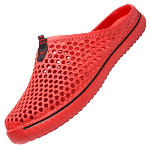 SAGUARO Clogs Atmungsaktiv Mesh Hausschuhe Sommer Hohl Latschen Gartenschuhe Freizeit Badeschuhe Strand Aqua Slippers Flach Sohle Pantoffeln Damen Herren,Rot 41 EU von SAGUARO
