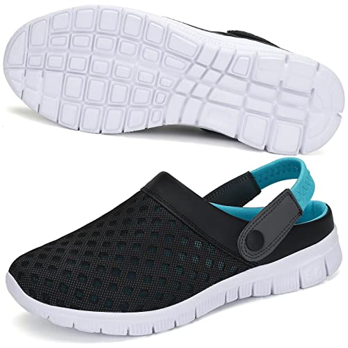 SAGUARO Clogs Hausschuhe Herren Damen Mesh Atmungsaktiv Pantoletten Leicht Freizeit Sommer Sandalen Flach rutschfeste Garten Strand Schuhe für Männer Frauen, Blau, 38 EU von SAGUARO