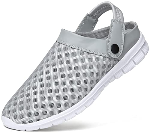SAGUARO Clogs Hausschuhe Herren Damen Mesh Atmungsaktiv Pantoletten Leicht Freizeit Sommer Sandalen Flach rutschfeste Garten Strand Schuhe für Männer Frauen, Grau, 38 EU von SAGUARO