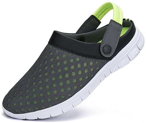 SAGUARO Clogs Hausschuhe Herren Damen Mesh Atmungsaktiv Pantoletten Leicht Freizeit Sommer Sandalen Flach rutschfeste Garten Strand Schuhe für Männer Frauen, Grün, 36 EU von SAGUARO