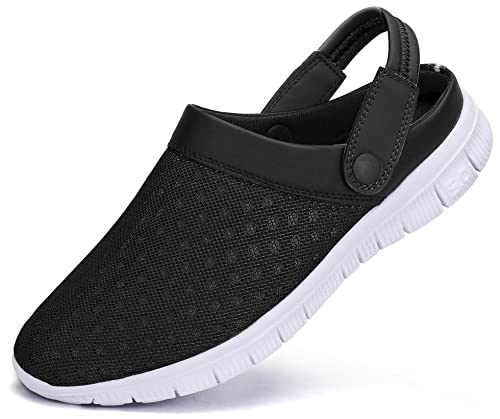 SAGUARO Clogs Hausschuhe Herren Damen Mesh Atmungsaktiv Pantoletten Leicht Freizeit Sommer Sandalen Flach rutschfeste Garten Strand Schuhe für Männer Frauen, Schwarz, 44 EU von SAGUARO