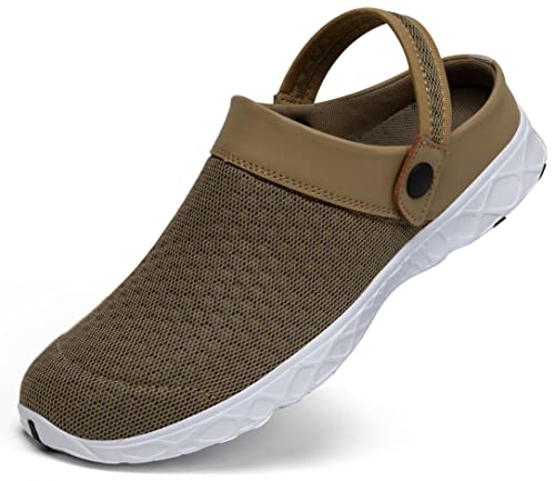 SAGUARO Clogs Hausschuhe Herren Damen Pantoletten Mesh Atmungsaktiv Gartenschuhe Leicht rutschfeste Sommer Strandschuhe, 081 Braun, 45 EU von SAGUARO