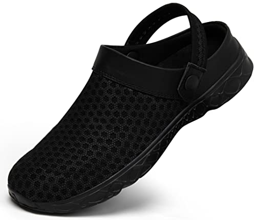 SAGUARO Clogs Hausschuhe Herren Damen Pantoletten Mesh Atmungsaktiv Gartenschuhe Leicht rutschfeste Sommer Strandschuhe, 081 Helles Schwarz, 37 EU von SAGUARO