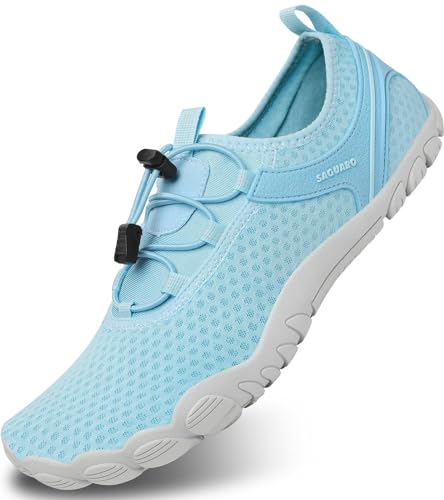 SAGUARO Damen Badeschuhe Herren Wasserschuhe Barfuß Schuhe Sommer Schnell Trocknend Surfschuhe rutschfeste Schwimmschuhe Azurblau 36 EU von SAGUARO