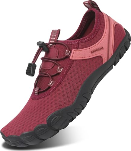 SAGUARO Damen Badeschuhe Herren Wasserschuhe Barfuß Schuhe Sommer Schnell Trocknend Surfschuhe rutschfeste Schwimmschuhe Burgunderrot 37 EU von SAGUARO