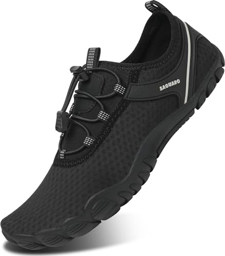 SAGUARO Damen Badeschuhe Herren Wasserschuhe Barfuß Schuhe Sommer Schnell Trocknend Surfschuhe rutschfeste Schwimmschuhe Hellschwarz 42 EU von SAGUARO