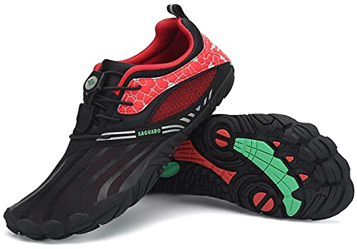 SAGUARO Damen Barfußschuhe Strandschuhe Unisex Wasserschuhe Trainingsschuhe Herren Outdoor & Indoor Atmungsaktiv Surfschuhe rutschfest Badeschuhe Frauen Fahrradschuhe Männer Leicht Schwarzrot 46 EU von SAGUARO