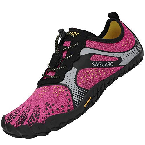 SAGUARO Damen Barfußschuhe rutschfeste Leichte Fitnessschuhe Sommer Schnell Trocknend Traillaufschuhe Minimalistische Wasserschuhe Outdoor, Rosa 37 EU von SAGUARO