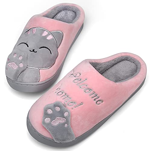 Mishansha Damen Hausschuhe Winter Plüsch Indoor Pantoffeln rutschfeste Weiche Bequeme Memory Schaum Slippers Cartoon, Pink 35/36 EU=36/37 CN von Mishansha