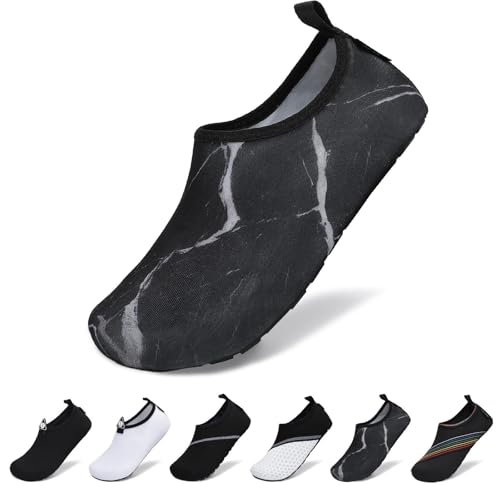 SAGUARO Damen Herren Badeschuhe Wasserschuhe Schnell Trocknend Breathable Schwimmschuhe Leicht rutschfest Strandschuhe Männer Frauen Barfußschuhe für Strand Pool Meer(Metall Schwarz,46/47 EU) von SAGUARO