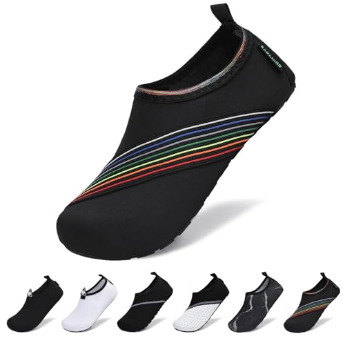 SAGUARO Damen Herren Badeschuhe Wasserschuhe Schnell Trocknend Breathable Schwimmschuhe Leicht rutschfest Strandschuhe Männer Frauen Barfußschuhe für Strand Pool Meer(Mitternacht Schwarz,46/47 EU) von SAGUARO