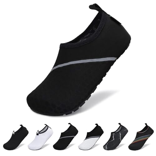SAGUARO Damen Herren Badeschuhe Wasserschuhe Schnell Trocknend Breathable Schwimmschuhe Leicht rutschfest Strandschuhe Männer Frauen Barfußschuhe für Strand Pool Meer(Ölschwarz,42/43 EU) von SAGUARO